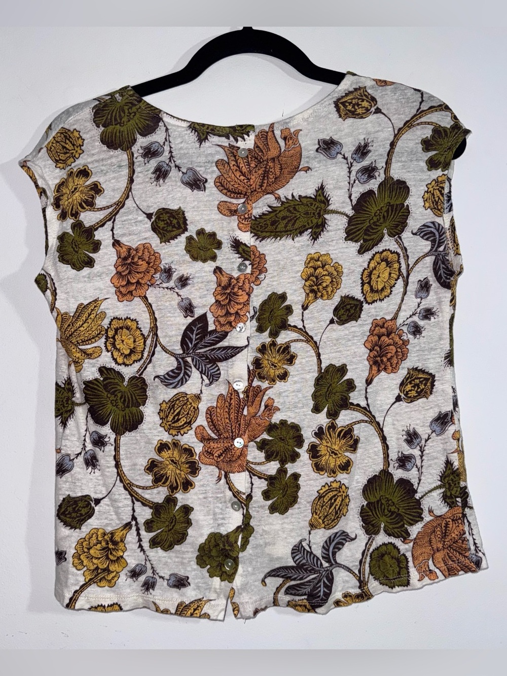 Nicole Miller New York 100% Linen Floral Top Size S Botanical Print